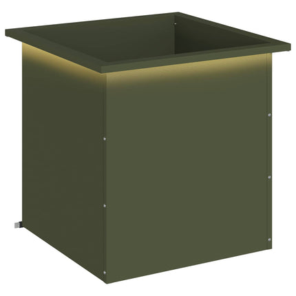 Plantekasse med LED Olivengrøn 50 × 50 × 48 cm Stål