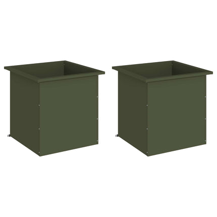 Plantekasse med LED 2 stk. Olivengrøn 50 × 50 × 48 cm Stål
