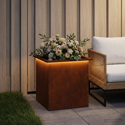 Plantekasse med LED Rusten 50 × 50 × 48 cm Cortenstål