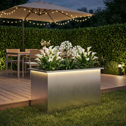 Plantekasse med LED Sølv 50 × 80 × 48 cm Rustfrit stål