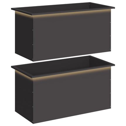 Plantekasse med LED 2 stk. Sort 50 × 100 × 48 cm Stål