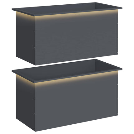 Plantekasse med LED 2 stk. Antracit 50 x 100 x 48 cm Stål