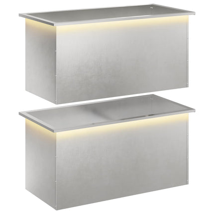 Plantekasse med LED 2 stk. Sølv 50 × 100 × 48 cm Rustfrit stål