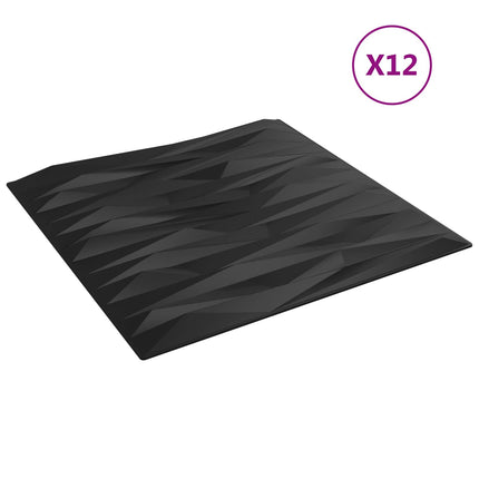 Vægpaneler 12 stk. 50 x 50 cm Sort Sten XPS Skum