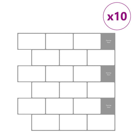Subway flise 10 pcs Hvid grå 30 x 30 cm Polyurethan og PET