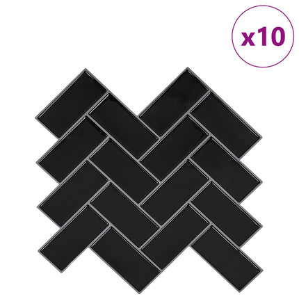 Fiskebensflise 10 pcs Sort 30 x 30 cm Polyurethan og PET