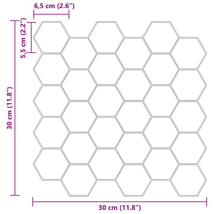 Hexagon flise 20 pcs Hvid 30 x 30 cm Polyurethan og PET
