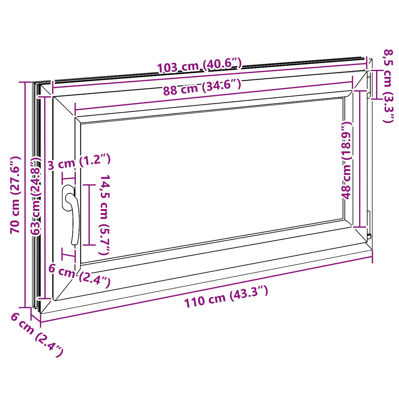 Kældervindue RISOR 110 x 70 cm PVC og glas Antracit