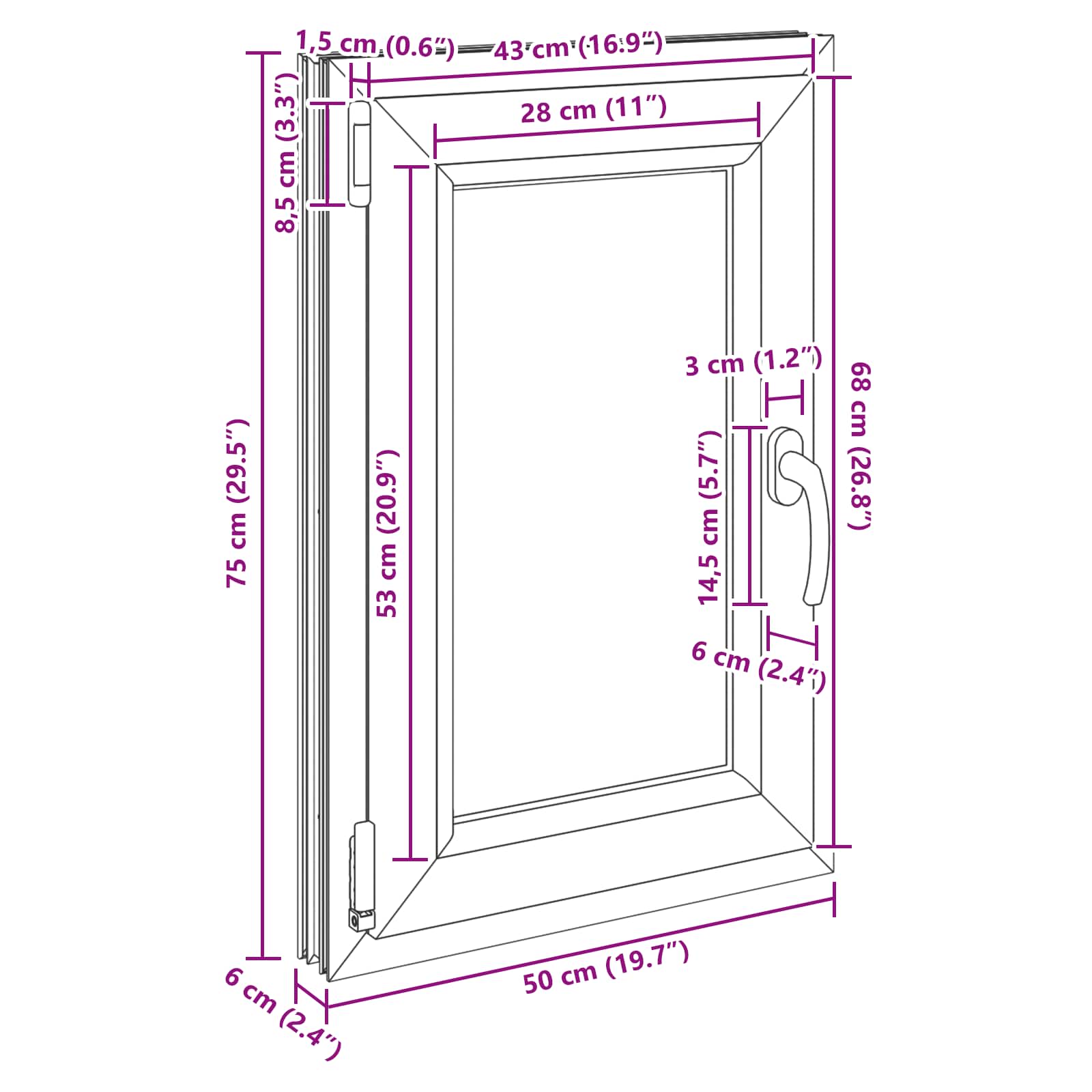 Kældervindue RISOR 50 x 75 cm PVC og glas Antracit