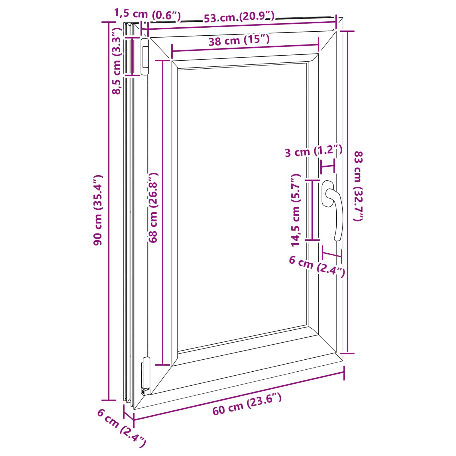 Kældervindue RISOR 60 x 90 cm PVC og glas Antracit