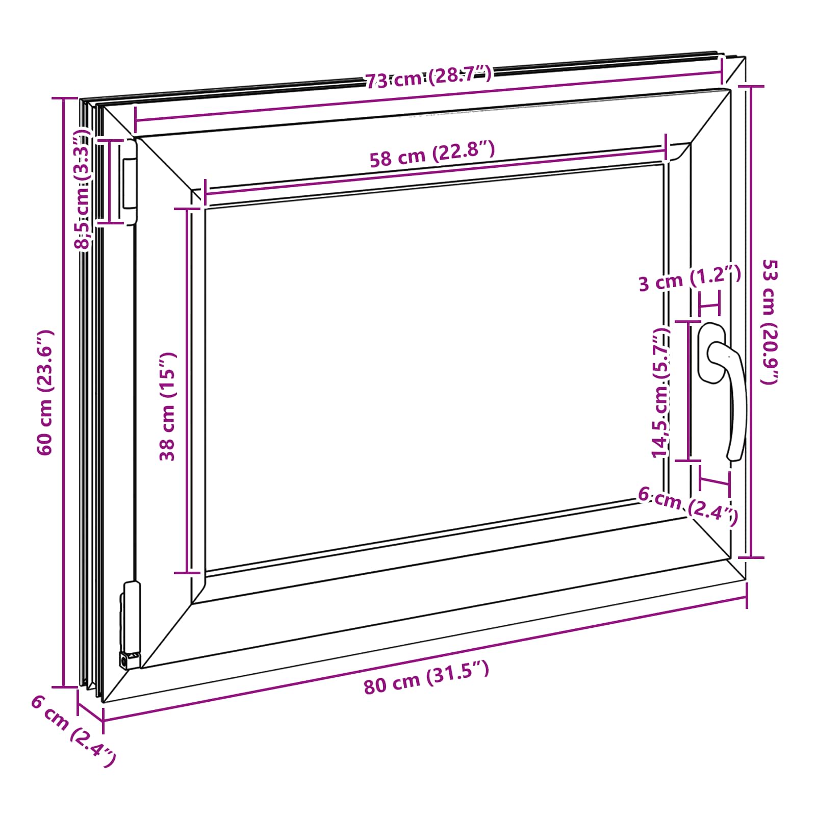 Kældervindue RISOR 80 x 60 cm PVC og glas Antracit