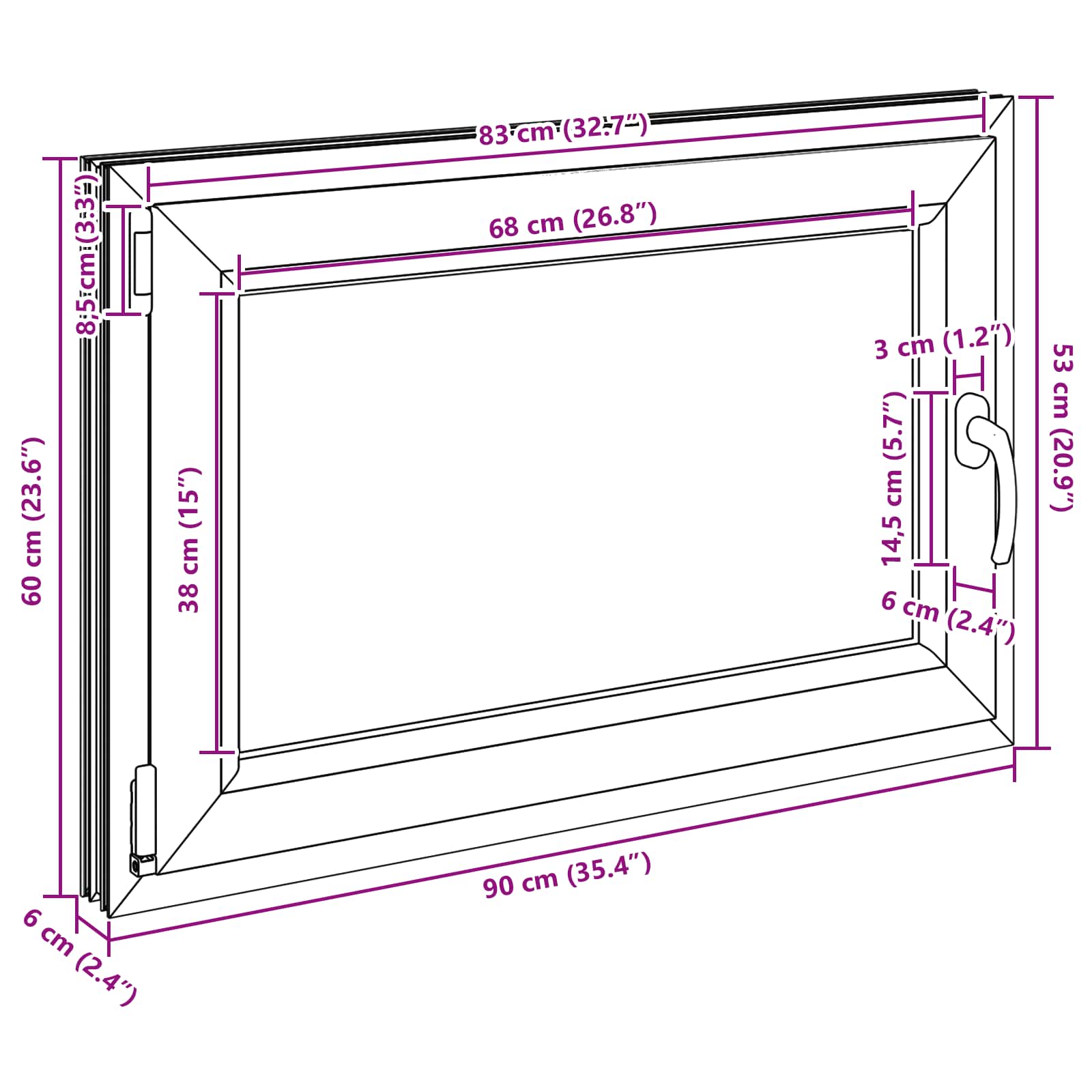 Kældervindue RISOR 90 x 60 cm PVC og glas Antracit