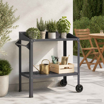 Pottebord med hjul 96 x 50 x 89 cm Koldvalset stål Sort