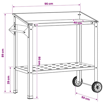 Pottebord med hjul 96 x 50 x 89 cm Koldvalset stål Sort