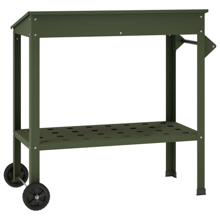 Pottebord med hjul 96 x 50 x 89 cm Koldvalset stål Olivengrøn