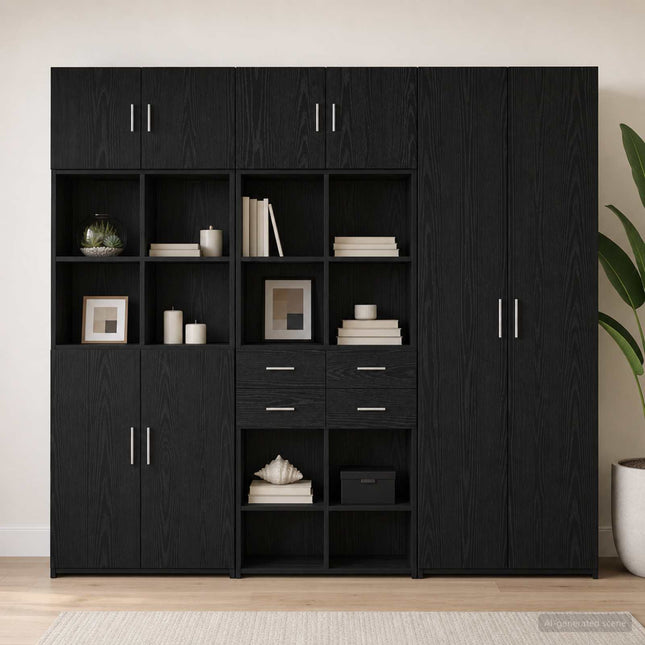Opbevaringsskab med hylder Sort eg 70 x 42,5 x 225 cm