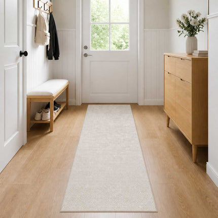 Tæppe Cremefarvet 80 x 400 cm 100% polyester 3 mm Vaskbar