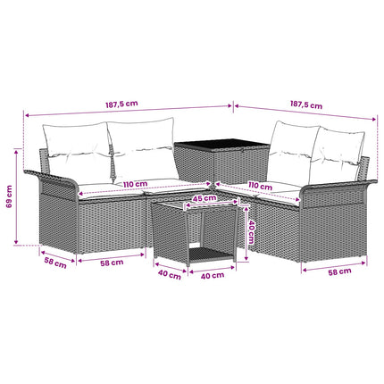 Sofa Sæt 6 stk. Sort Poly Rattan og Stål