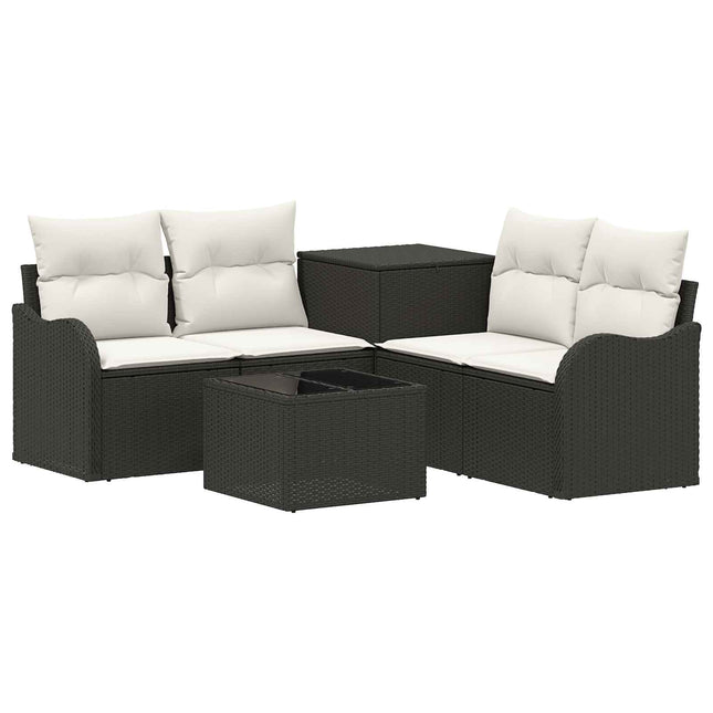 Sofa Sæt 6 stk. Sort og Cremehvid Poly Rattan og Stål