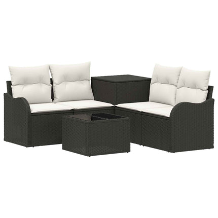 Sofa Sæt 6 stk. Sort og Cremehvid Poly Rattan og Stål