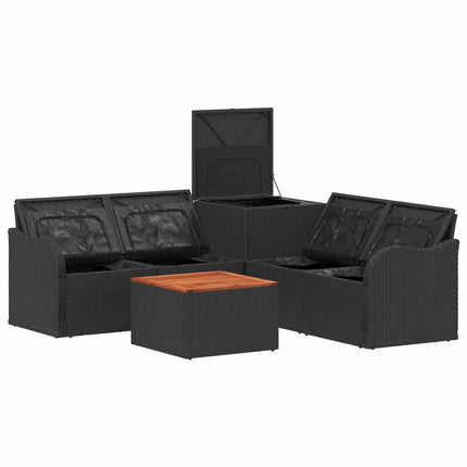Sofa Sæt 6 stk. Sort og Cremehvid Poly Rattan og Stål