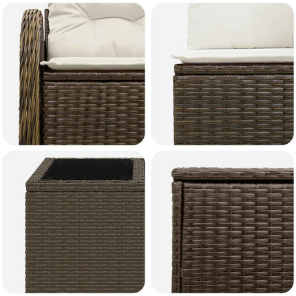 Sofa Sæt 6 stk. Brun og Creme Hvid Poly Rattan og Stål