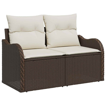 Sofa Sæt 6 stk. Brun og Creme Hvid Poly Rattan og Stål