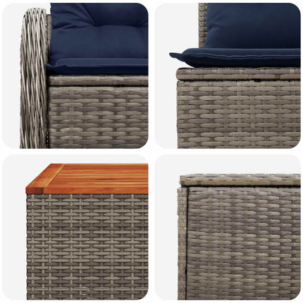 Sofa Sæt 6 stk. Grå og Marineblå Poly Rattan og Stål