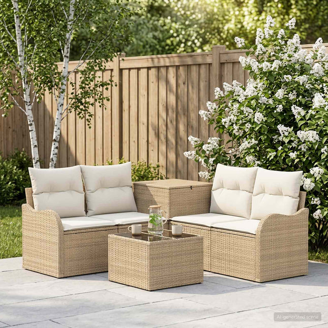 Sofa Sæt 6 stk. Beige og cremehvid Poly Rattan og Stål