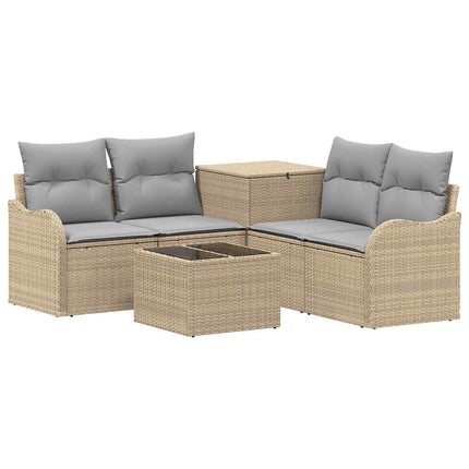 Sofa Sæt 6 stk. Beige og lys grå Poly Rattan og Stål