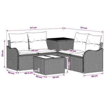 Sofa Sæt 6 stk. Beige og lys grå Poly Rattan og Stål