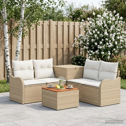 Sofa Sæt 6 stk. Beige og cremehvid Poly Rattan og Stål