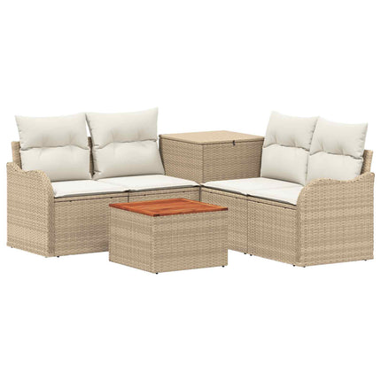 Sofa Sæt 6 stk. Beige og cremehvid Poly Rattan og Stål