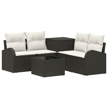 Sofa Sæt 6 stk. Sort og Cremehvid Poly Rattan og Stål
