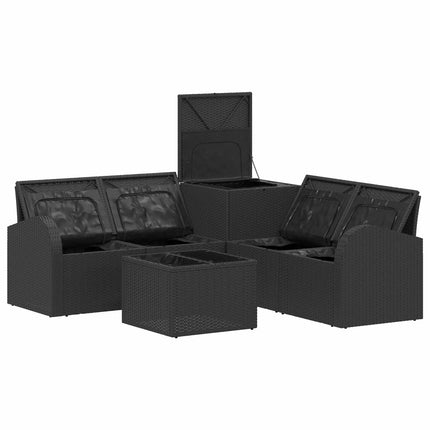 Sofa Sæt 6 stk. Sort og Blå Poly Rattan og Stål