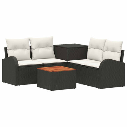 Sofa Sæt 6 stk. Sort og Cremehvid Poly Rattan og Stål