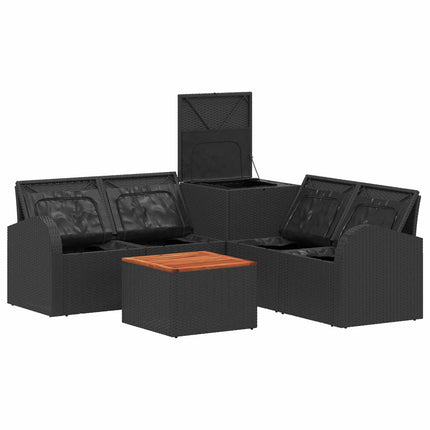Sofa Sæt 6 stk. Sort og Blå Poly Rattan og Stål
