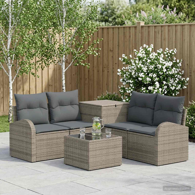 Sofa Sæt 6 stk. Grå og Mørkegrå Poly Rattan og Stål