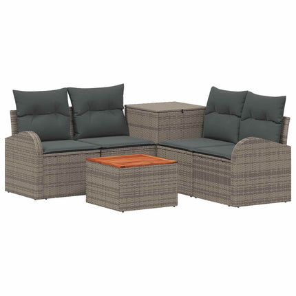 Sofa Sæt 6 stk. Grå og Mørkegrå Poly Rattan og Stål
