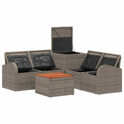 Sofa Sæt 6 stk. Grå og Mørkegrå Poly Rattan og Stål