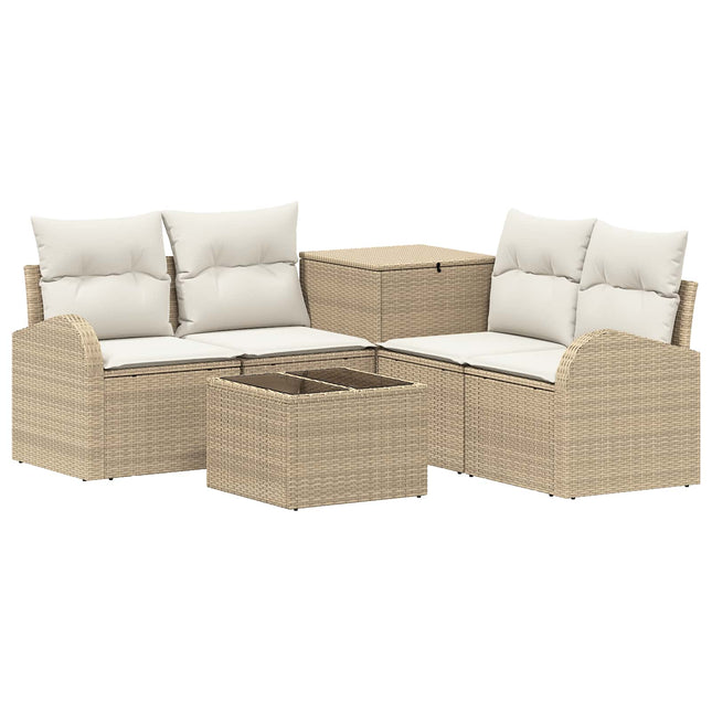 Sofa Sæt 6 stk. Beige og cremehvid Poly Rattan og Stål