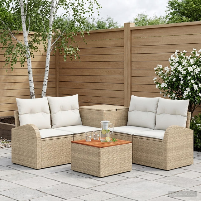 Sofa Sæt 6 stk. Beige og cremehvid Poly Rattan og Stål
