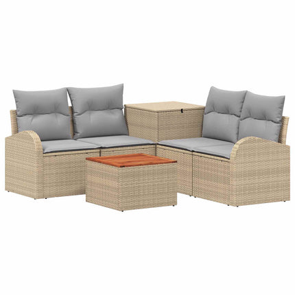 Sofa Sæt 6 stk. Beige og lys grå Poly Rattan og Stål