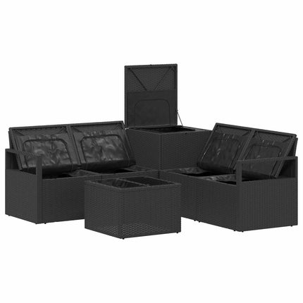 Sofa Sæt 6 stk. Sort Poly Rattan og Stål