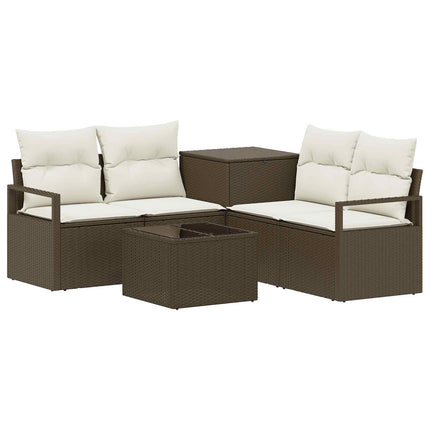 Sofa Sæt 6 stk. Brun og Creme Hvid Poly Rattan og Stål