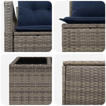 Sofa Sæt 6 stk. Grå og Marineblå Poly Rattan og Stål