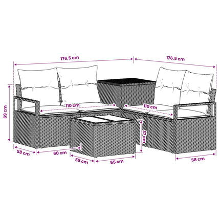 Sofa Sæt 6 stk. Grå og Marineblå Poly Rattan og Stål