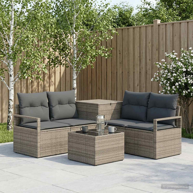 Sofa Sæt 6 stk. Grå og Mørkegrå Poly Rattan og Stål