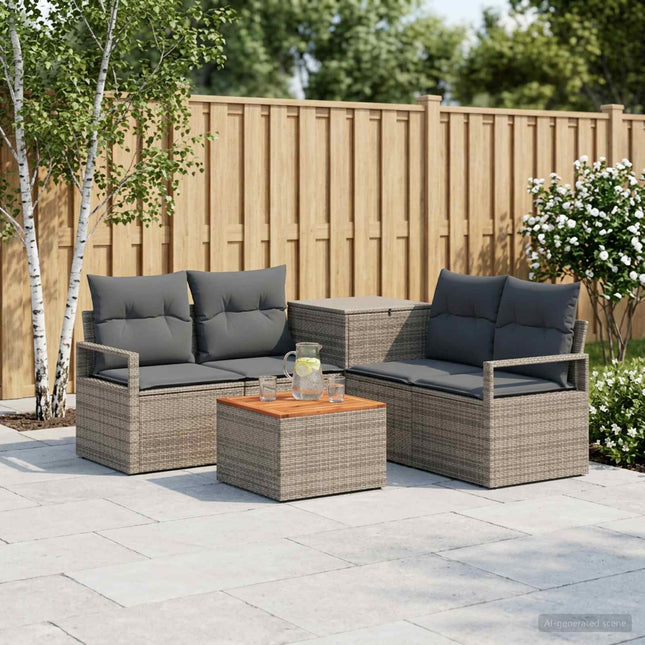 Sofa Sæt 6 stk. Grå og Mørkegrå Poly Rattan og Stål