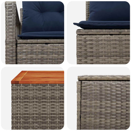 Sofa Sæt 6 stk. Grå og Marineblå Poly Rattan og Stål